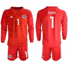 Germany #1 Neuer Red Goalkeeper Long Sleeves Soccer Country Jersey