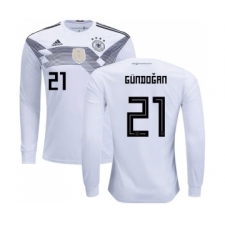 Germany #21 Gundogan White Home Long Sleeves Soccer Country Jersey