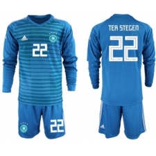Germany #22 Ter Stegen Blue Goalkeeper Long Sleeves Soccer Country Jersey