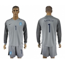 Greece #1 Karnezis Grey Goalkeeper Long Sleeves Soccer Country Jersey