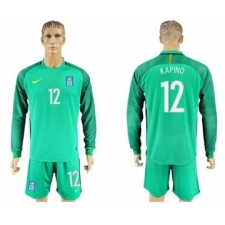 Greece #12 Kapino Green Goalkeeper Long Sleeves Soccer Country Jersey
