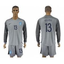 Greece #13 Vellidis Grey Goalkeeper Long Sleeves Soccer Country Jersey