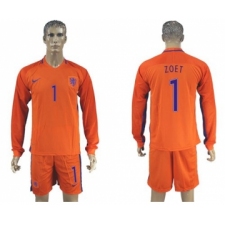 Holland #1 Zoet Home Long Sleeves Soccer Country Jersey