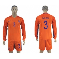 Holland #3 Bruma Home Long Sleeves Soccer Country Jersey