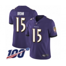 Men's Baltimore Ravens #15 Marquise Brown Purple Team Color Vapor Untouchable Limited Player 100th Season Football Jersey