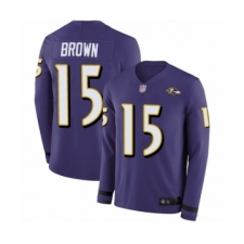 Youth Baltimore Ravens #15 Marquise Brown Limited Purple Therma Long Sleeve Football Jersey