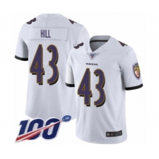 Men's Baltimore Ravens #43 Justice Hill White Vapor Untouchable Limited Player 100th Season Football Jersey