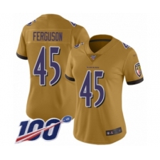Women's Baltimore Ravens #45 Jaylon Ferguson Limited Gold Inverted Legend 100th Season Football Jersey