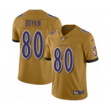 Women's Baltimore Ravens #80 Miles Boykin Limited Gold Inverted Legend Football Jersey