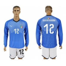Italy #12 Donna Rumma Blue Home Long Sleeves Soccer Country Jersey