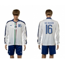 Italy #16 De Rossi White Away Long Sleeves Soccer Country Jersey