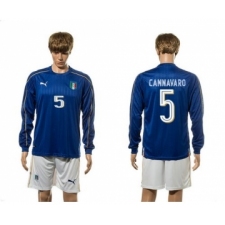 Italy #5 Cannavaro Blue Home Long Sleeves Soccer Country Jersey