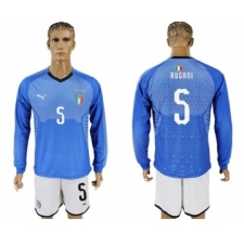 Italy #5 Rugani Blue Home Long Sleeves Soccer Country Jersey