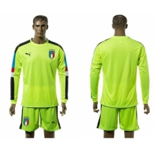 Italy Blank Shiny Green Long Sleeves Goalkeeper Soccer Country Jersey