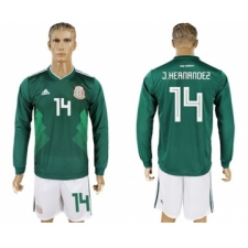 Mexico #14 J.Hernandez Home Long Sleeves Soccer Country Jersey