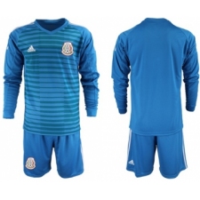 Mexico Blank Blue Long Sleeves Goalkeeper Soccer Country Jersey