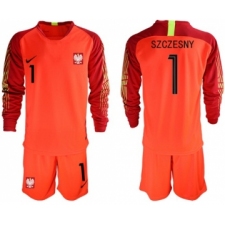Poland #1 Szczesny Red Goalkeeper Long Sleeves Soccer Country Jersey