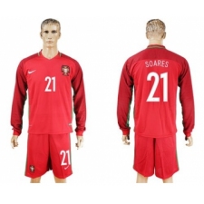 Portugal #21 Soares Home Long Sleeves Soccer Country Jersey