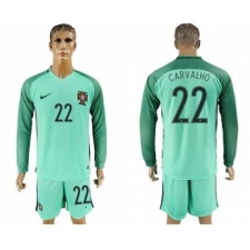 Portugal #22 Carvalho Away Long Sleeves Soccer Country Jersey