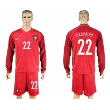 Portugal #22 Carvalho Home Long Sleeves Soccer Country Jersey