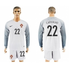 Portugal #22 Carvalho White Goalkeeper Long Sleeves Soccer Country Jersey