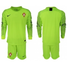 Portugal Blank Shiny Green Goalkeeper Long Sleeves Soccer Country Jersey