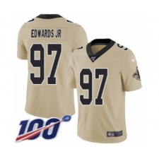 Men's New Orleans Saints #97 Mario Edwards Jr Limited Gold Inverted Legend 100th Season Football Jersey