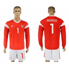 Russia #1 Akinfeev Red Home Long Sleeves Soccer Country Jersey