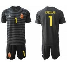 Spain #1 Casillas Black Goalkeeper Soccer Country Jersey