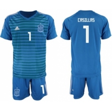Spain #1 Casillas Blue Goalkeeper Soccer Country Jersey
