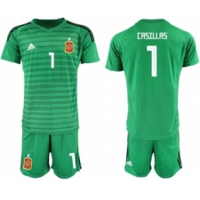 Spain #1 Casillas Green Goalkeeper Soccer Country Jersey