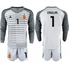 Spain #1 Casillas Grey Long Sleeves Goalkeeper Soccer Country Jersey
