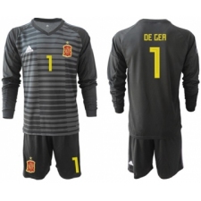 Spain #1 De Gea Black Long Sleeves Goalkeeper Soccer Country Jersey