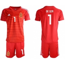 Spain #1 De Gea Red Goalkeeper Soccer Country Jersey