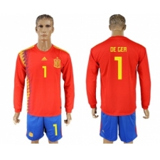 Spain #1 De Gea Red Home Long Sleeves Soccer Country Jersey