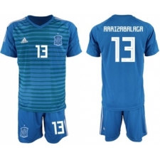 Spain #13 Arrizabalaga Blue Goalkeeper Soccer Country Jersey