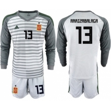 Spain #13 Arrizabalaga Grey Long Sleeves Goalkeeper Soccer Country Jersey