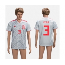 Spain #3 Pique Grey Training Soccer Country Jersey