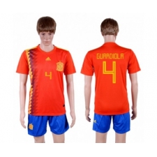 Spain #4 Guardiola Home Soccer Country Jersey