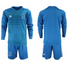 Spain Blank Blue Goalkeeper Long Sleeves Soccer Country Jersey