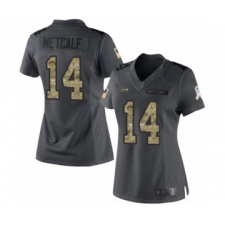 Women's Seattle Seahawks #14 D.K. Metcalf Limited Black 2016 Salute to Service Football Jersey