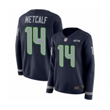 Women's Seattle Seahawks #14 D.K. Metcalf Limited Navy Blue Therma Long Sleeve Football Jersey