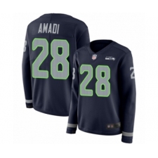 Women's Seattle Seahawks #28 Ugo Amadi Limited Navy Blue Therma Long Sleeve Football Jersey