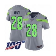 Women's Seattle Seahawks #28 Ugo Amadi Limited Silver Inverted Legend 100th Season Football Jersey