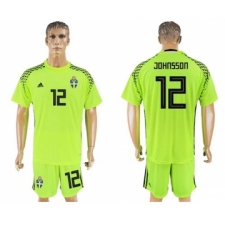 Sweden #12 Johnsson Shiny Green Goalkeeper Soccer Country Jersey