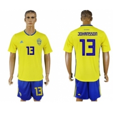 Sweden #13 Johansson Home Soccer Country Jersey