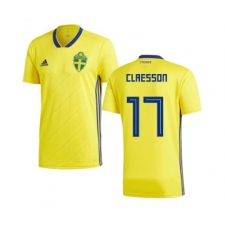 Sweden #17 Claesson Home Soccer Country Jersey