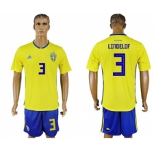 Sweden #3 Lindelof Home Soccer Country Jersey