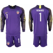 USA #1 Howard Purple Goalkeeper Long Sleeves Soccer Country Jersey