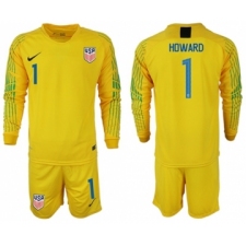 USA #1 Howard Yellow Goalkeeper Long Sleeves Soccer Country Jersey